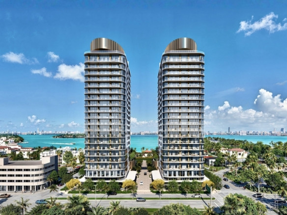 Streetscape near the Miami Design District residences showcasing modern architectural aesthetic and landscaping.