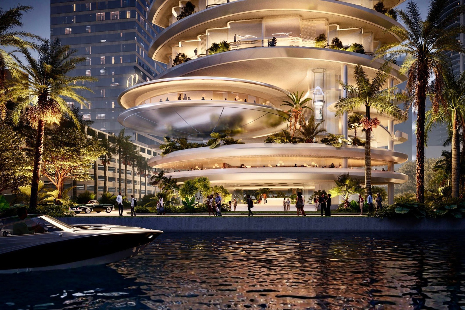 Brickell waterfront skyline in Miami featuring high-rise buildings near the water, relevant to the Brickell luxury condo