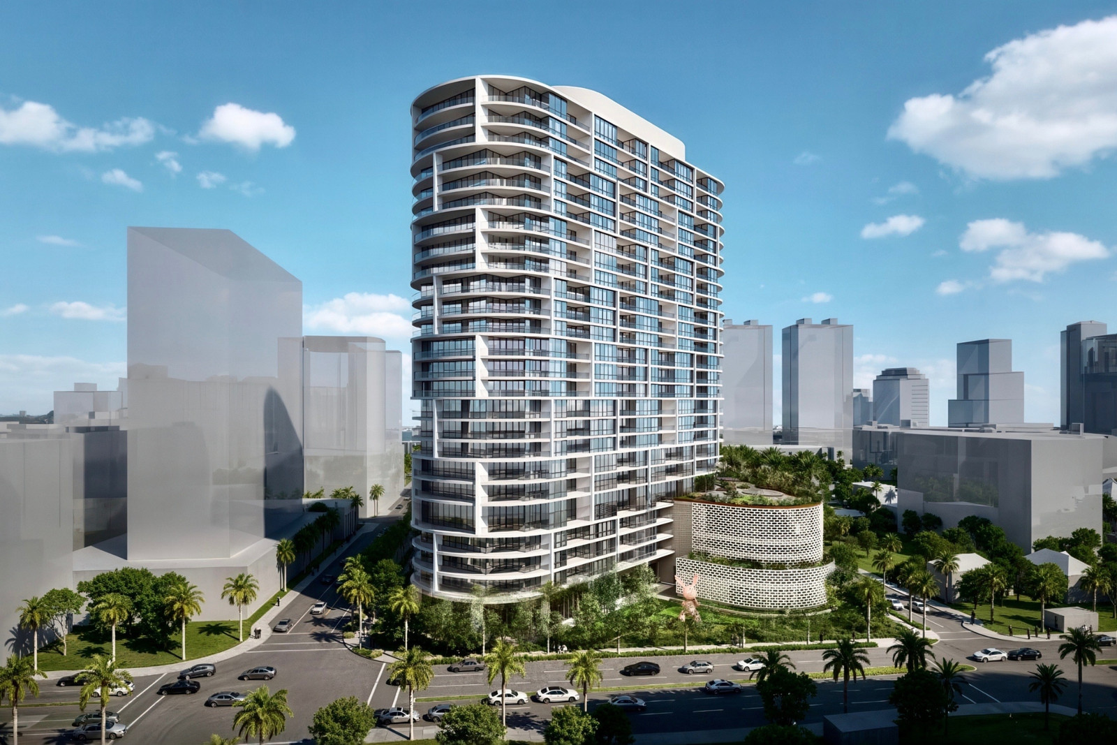 Streetscape along South Dixie Highway near the site of a planned West Palm Beach residential tower.