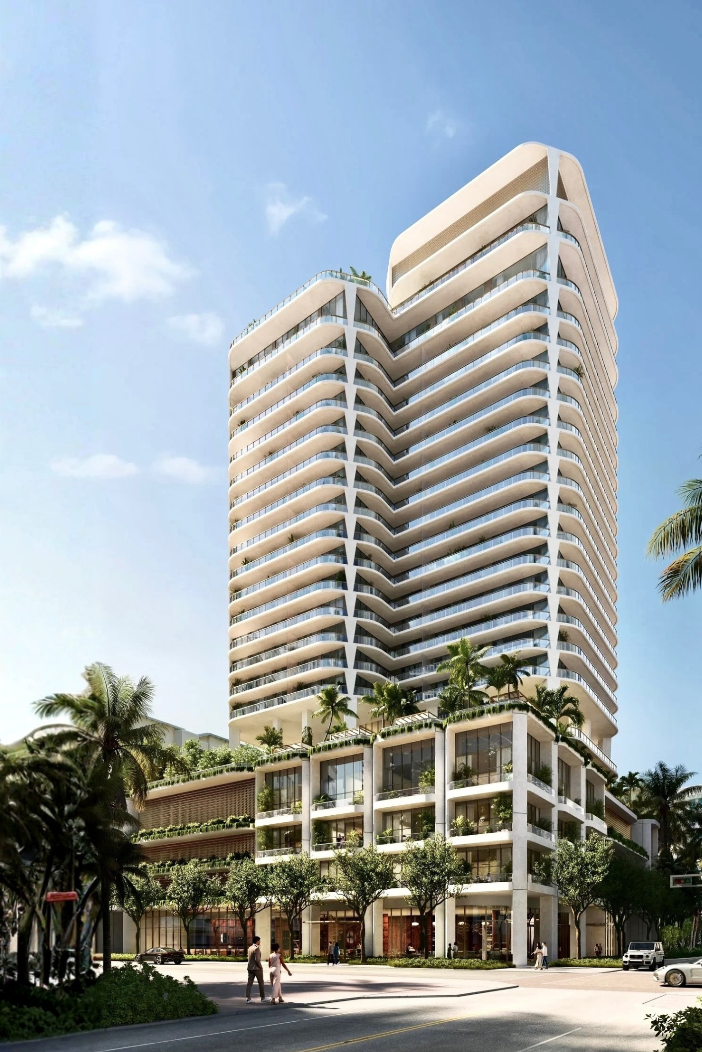West Palm Beach luxury residences context showing the downtown skyline and waterfront during golden hour.