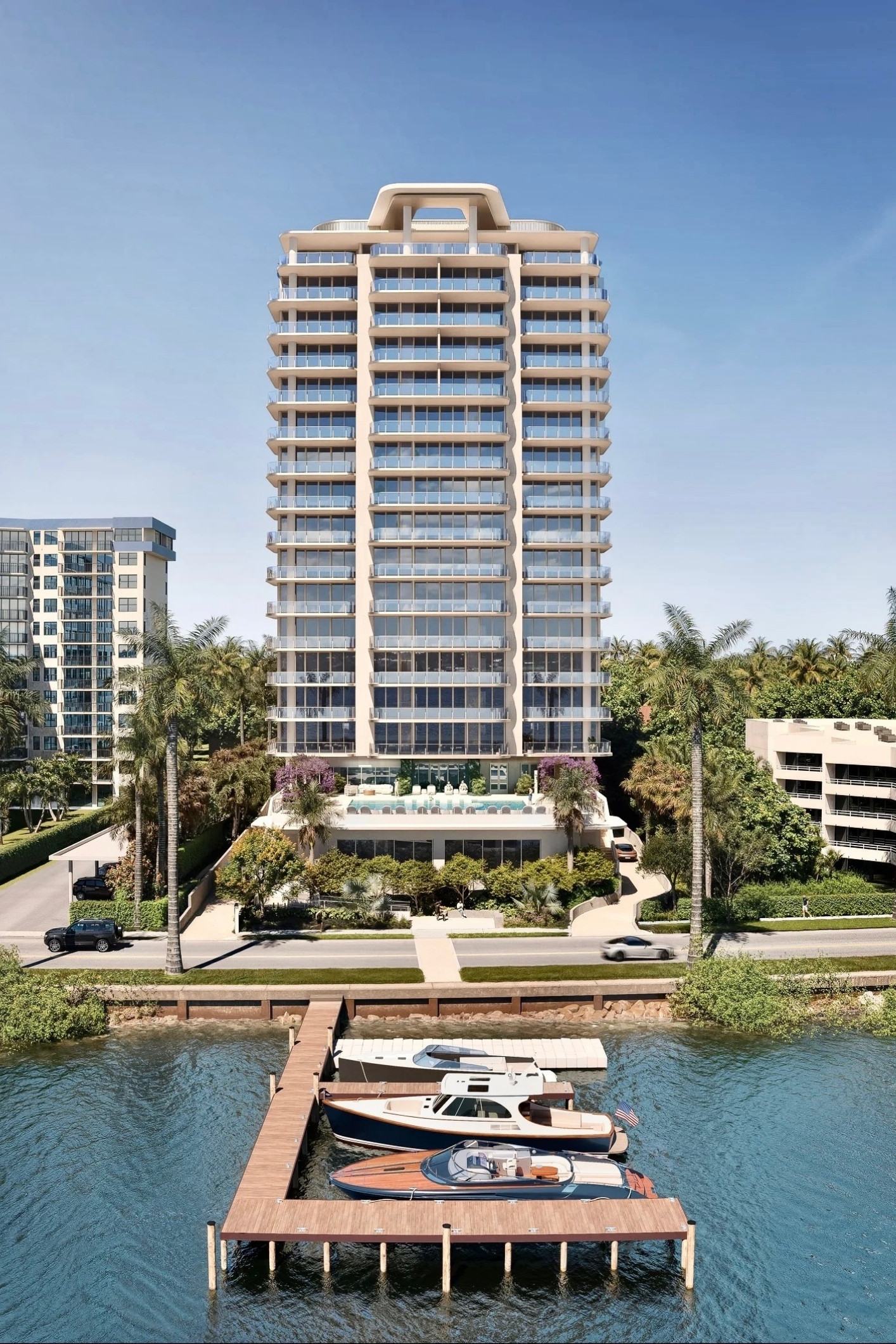 Scenic view of South Flagler Drive waterfront framing a West Palm Beach luxury penthouse setting.