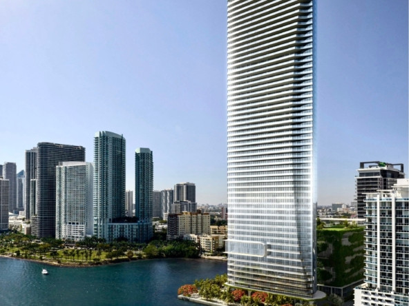 Waterfront skyline along Biscayne Bay in Edgewater near EDITION Residences Miami Edgewater site.