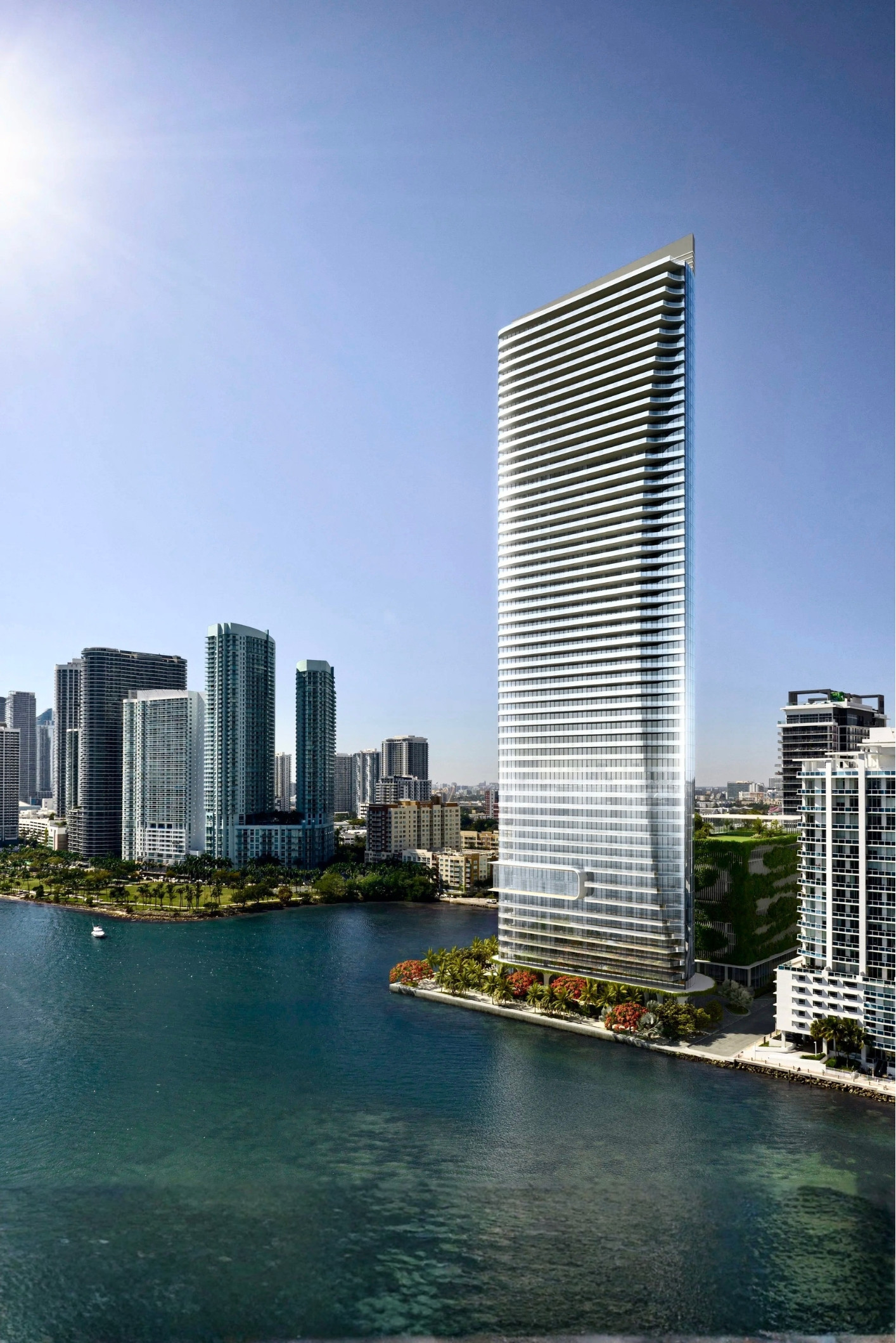 Waterfront skyline along Biscayne Bay in Edgewater near EDITION Residences Miami Edgewater site.