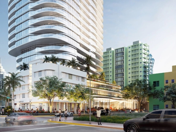 Streetview of Collins Avenue architecture in South Beach near a proposed Miami Beach condo tower site.