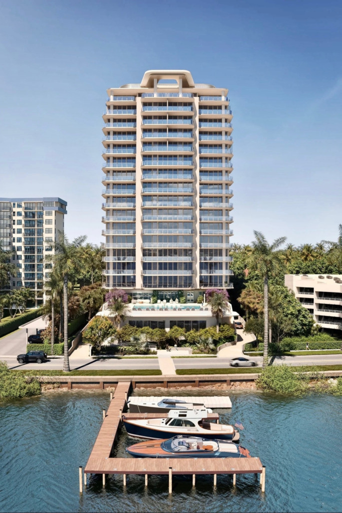 A high-angle view of the Intracoastal Waterway from a West Palm Beach luxury condo location, showcasing Palm Beach Island.