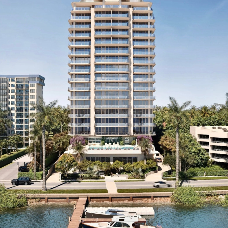 A high-angle view of the Intracoastal Waterway from a West Palm Beach luxury condo location, showcasing Palm Beach Island.